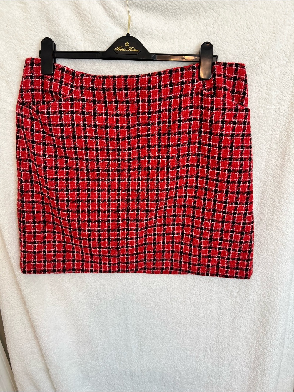 LOFT Red Plaid Tweed Mini Skirt